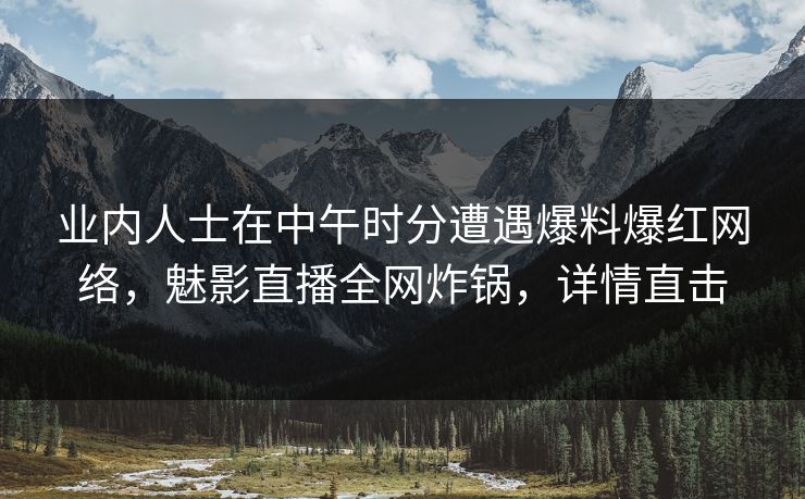 业内人士在中午时分遭遇爆料爆红网络，魅影直播全网炸锅，详情直击