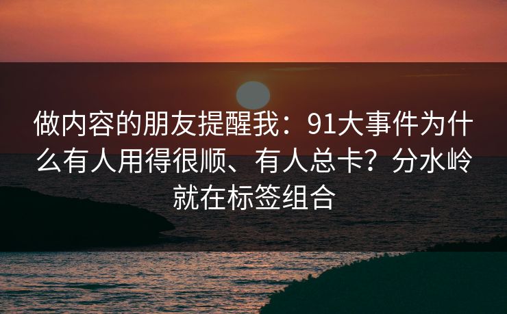 做内容的朋友提醒我：91大事件为什么有人用得很顺、有人总卡？分水岭就在标签组合