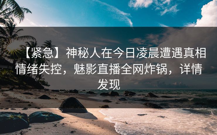 【紧急】神秘人在今日凌晨遭遇真相情绪失控，魅影直播全网炸锅，详情发现