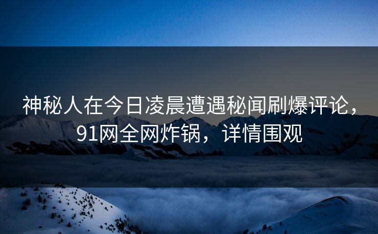 神秘人在今日凌晨遭遇秘闻刷爆评论，91网全网炸锅，详情围观