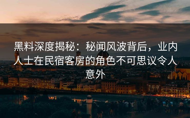 黑料深度揭秘：秘闻风波背后，业内人士在民宿客房的角色不可思议令人意外
